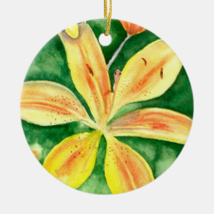 Yellow lilies in the garden ceramic ornament