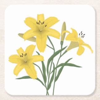 Yellow lilies square paper coaster