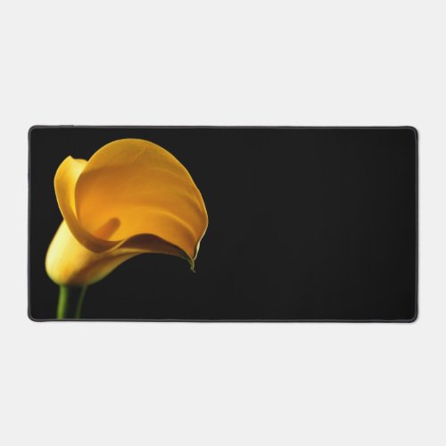 Yellow Lilly Black Background Desk Mat