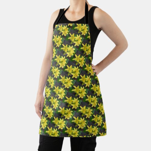 Yellow LillysFlower Designed Color Kitchen Apron