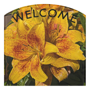 Yellow Lily Blooms Floral Welcome Door Sign
