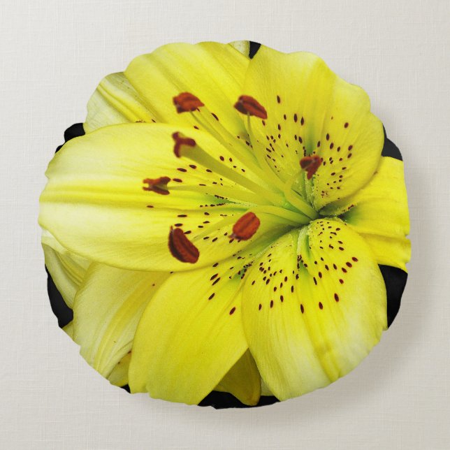 Yellow Lily Close-up Round Pillow (Front)