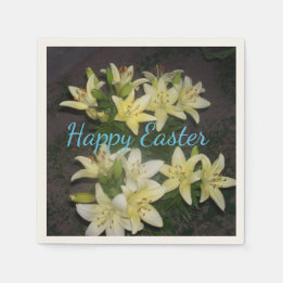 Yellow Lily Cluster Dark Background Happy Easter Napkins