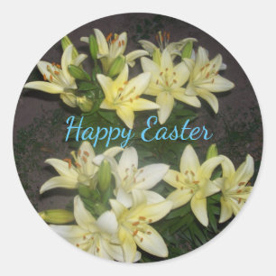 Yellow Lily Floral Cluster Happy Easter Classic Round Sticker