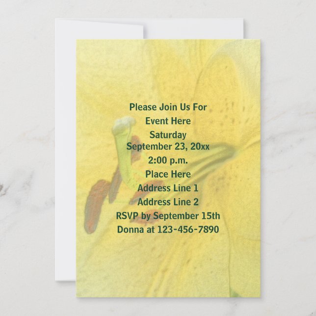 Yellow Lily Floral Party Invitation (Front)