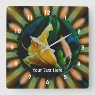 Yellow Lily Flower Abstract Art Personalized Square Wall Clock