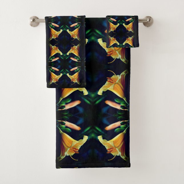 Yellow Lily Flower Abstract Bath Towel Set (Insitu)