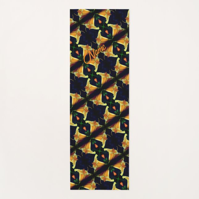 Yellow Lily Flower Abstract Pattern Personalized   Yoga Mat (Front)