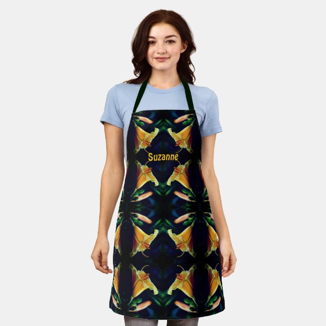 Yellow Lily Flower Abstract Personalized Apron (Worn)