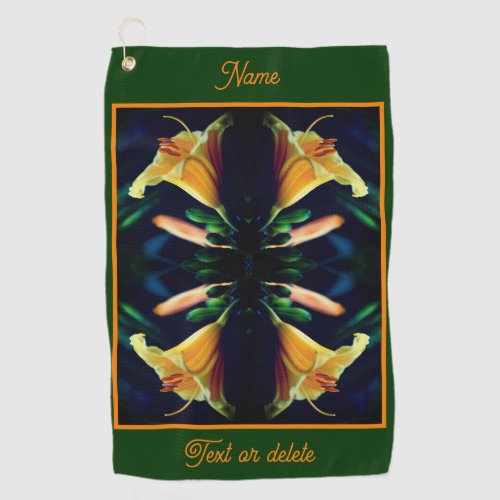 Yellow Lily Flower Abstract Personalized Golf Towel