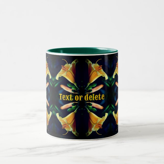 Yellow Lily Flower Abstract Personalized Two-Tone Coffee Mug (Center)