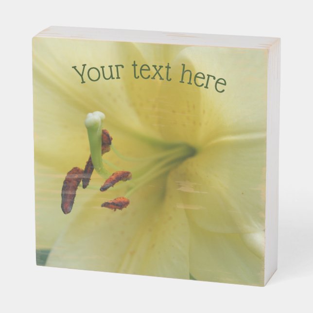 Yellow Lily Flower Close Up Personalized Wooden Box Sign (Angled Horizontal)