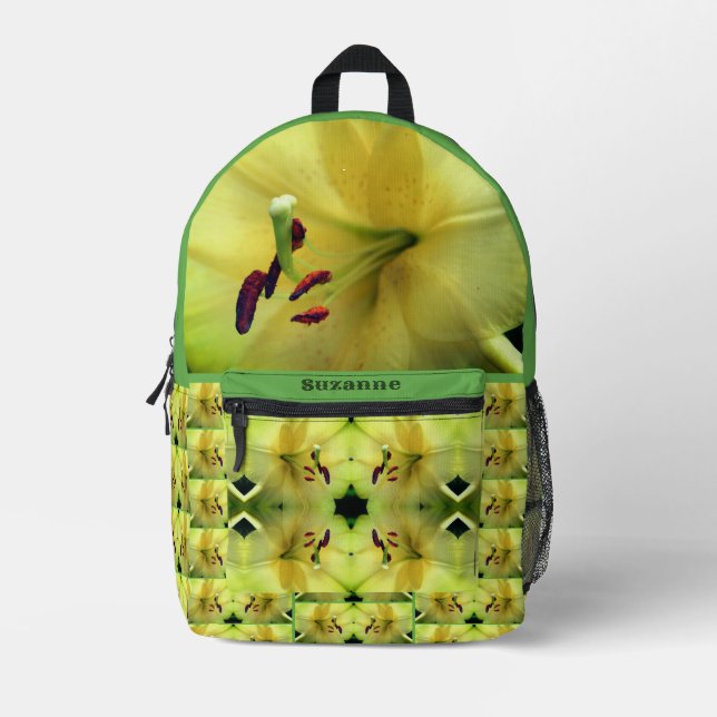 Yellow Lily Flower Petals Mirror Personalized Printed Backpack (Front)