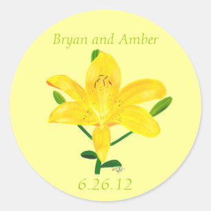 Yellow Lily flower, Save the date Wedding stickers