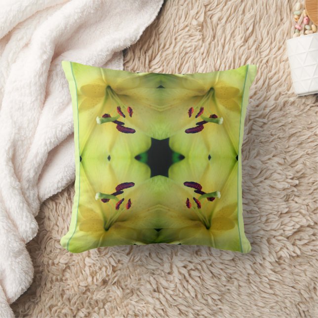Yellow Lily Flower Up Close Abstract  Throw Pillow (Blanket)