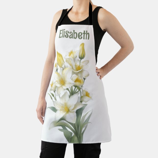 Yellow Lily Flowers Personalized Apron (Insitu)