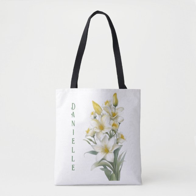 Yellow Lily Flowers Personalized Tote Bag (Front)