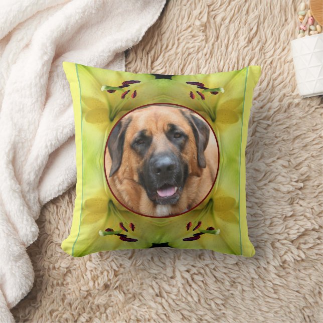 Yellow Lily Frame Create Your Own Pet Photo  Throw Pillow (Blanket)