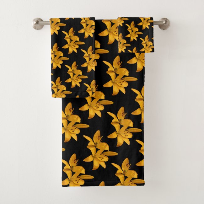 Yellow Lily Garden Flowers Bath Towel Set