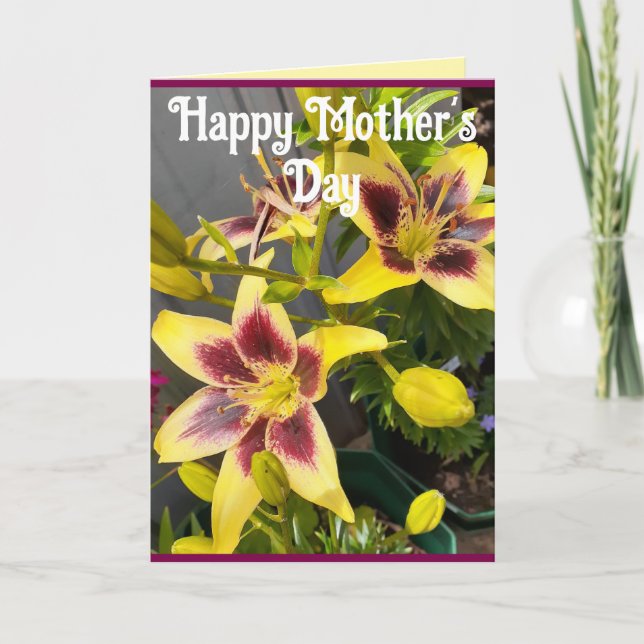Yellow Lily Lilies Flower floral Mothers Day Card (Front)