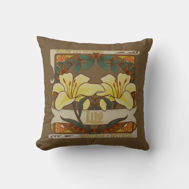 Yellow Lily Vintage Flowers Gratitude Happiness Throw Pillow (Front)