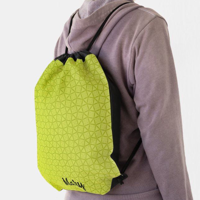 Yellow lime abstract geometric morph pattern drawstring bag (Insitu)