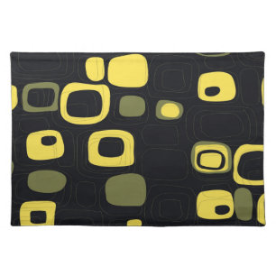Yellow, Lime, Black Retro Abstract Art Cloth Placemat