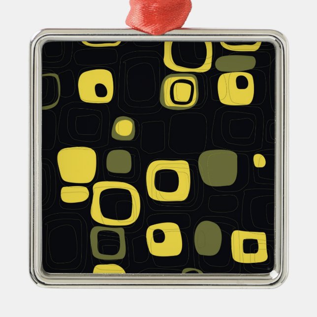 Yellow, Lime, Black Retro Abstract Art Ornaments (Front)