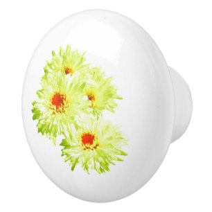 Yellow Lime Daisies, Ceramic Knob