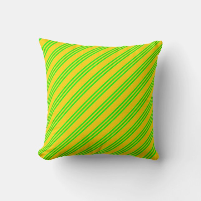 Yellow & Lime Lined Pattern Throw Pillow (Front)