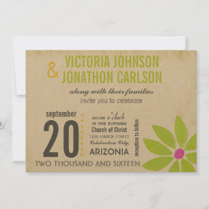 Yellow Lime Modern Daisy Typography Wedding Invitation