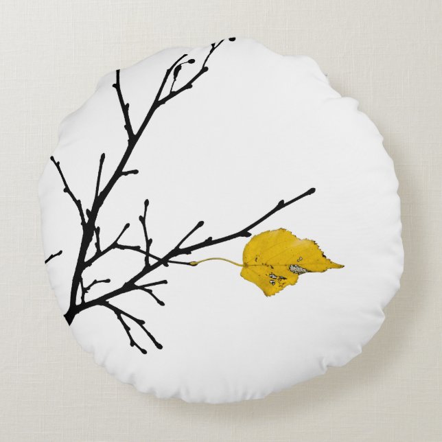Yellow Lime Tree Leaf Round Pillow (Back)