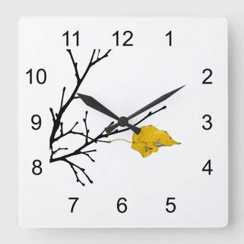 Yellow Lime Tree Leaf Square Wall Clock