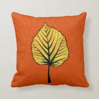 Yellow Linden Leaf On Orange Autumn Botanical Throw Pillow