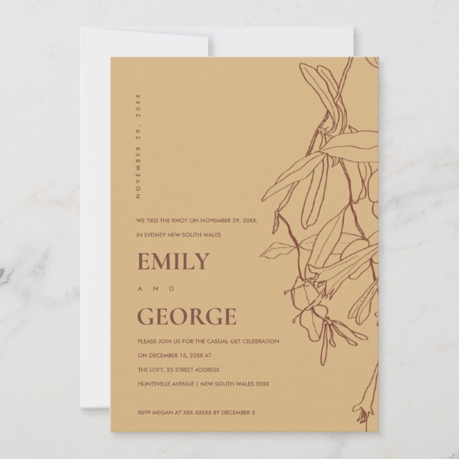 YELLOW LINE DRAWING FLORAL WE TIED THE KNOT INVITE (Front)