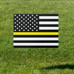 Yellow Line Flag Yard Sign, Emergeny Services Flag Sign