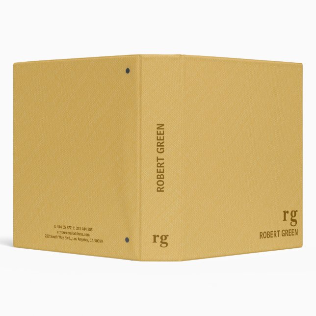 Yellow Linen Texture Modern Monogram 3 Ring Binder (Background)