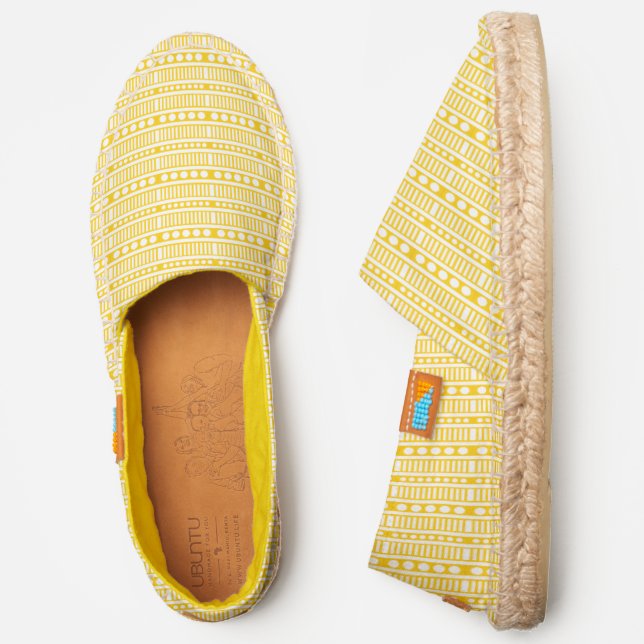 Yellow Lines And Circles Geometric African Motif Espadrilles (Side)