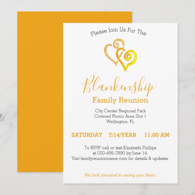 Yellow Linked Hearts Family Reunion Template (Front/Back)