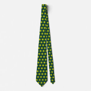 Yellow Linked Stars - Dark Green Neck Tie