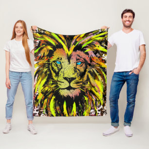 Yellow Lion Head Fleece Blanket - Lion Face Fleece