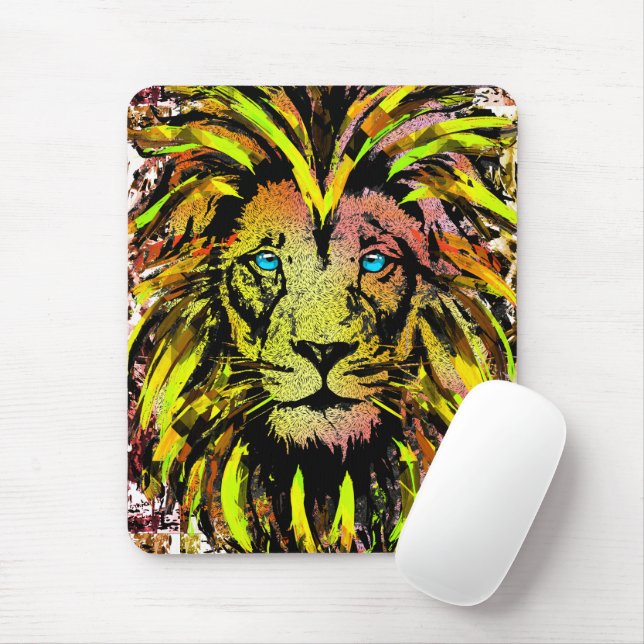 Yellow Lion Head Mouse Pad - Lion Mousepad (With Mouse)