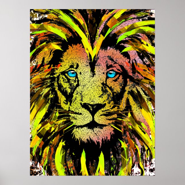 Yellow Lion Head Poster Print - Lion Face Poster (Front)