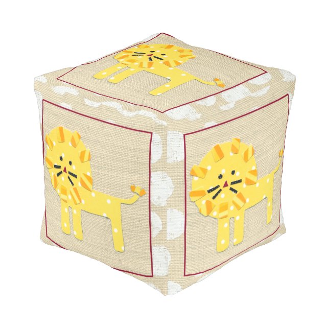 Yellow Lion with White Polka Dots Pouf (Angled Front)