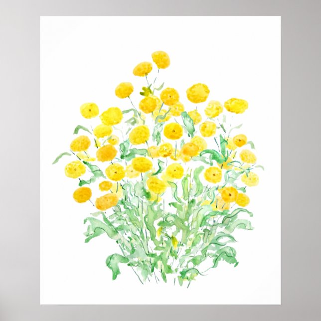 yellow little florist daisy bunches watercolor  poster (Front)