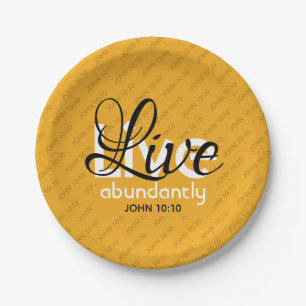 Yellow LIVE ABUNDANTLY John 10:10 Christian Paper Plates