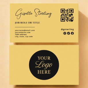 Yellow Logo QR Code Minimalist Professional  Business Card