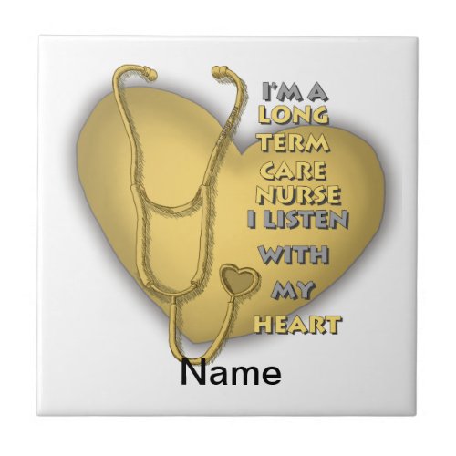 Yellow Long Term Care Nurse custom name Ceramic Tile