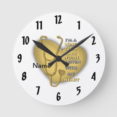 Yellow Long Term Care Nurse custom name Round Clock