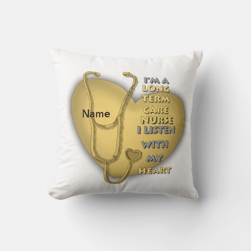 Yellow Long Term Care Nurse custom name Throw Pillow